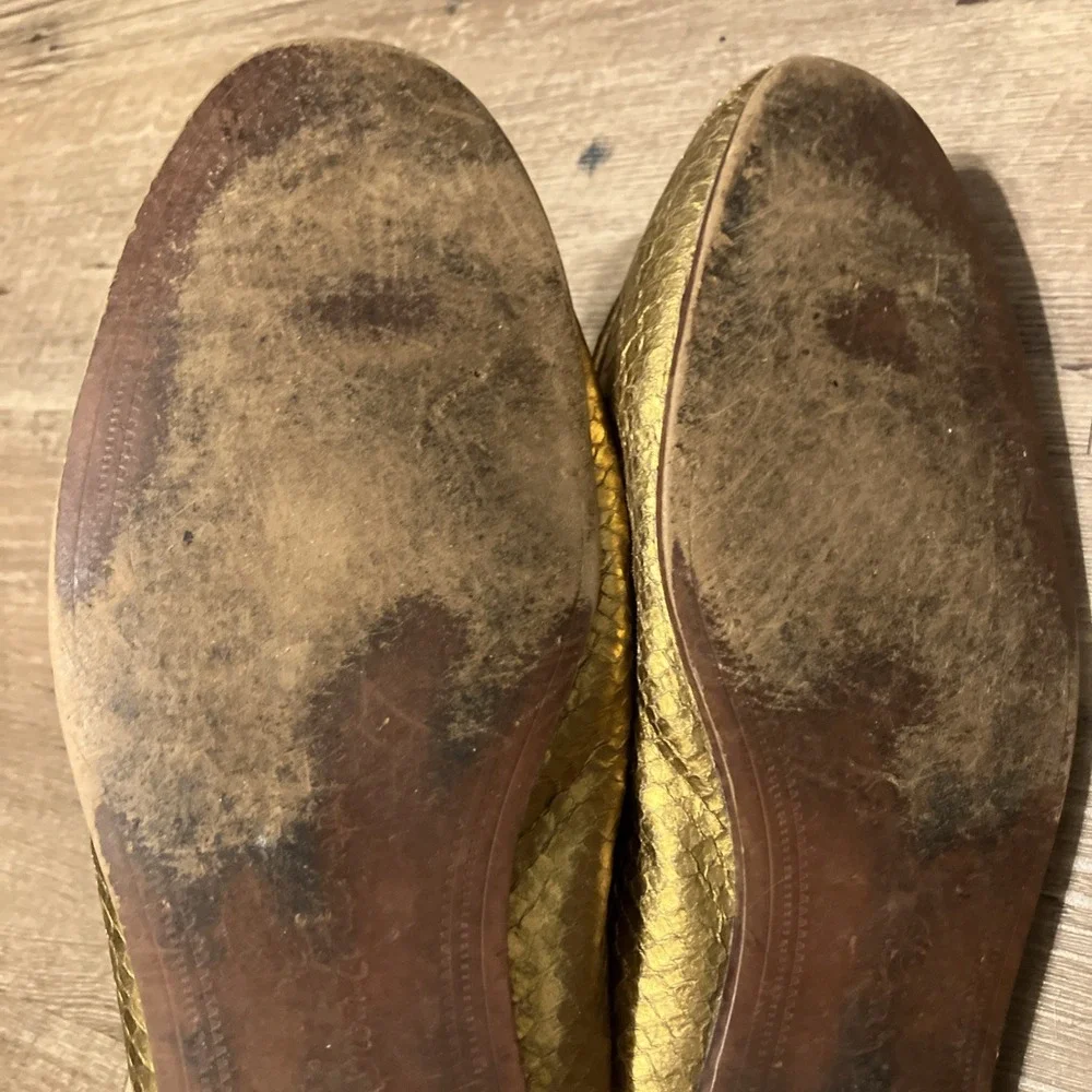 Sam Edelman Gold Crocodile-Embossed Leather Loafer Moc SZ 9.5 Preppy Flaws Read